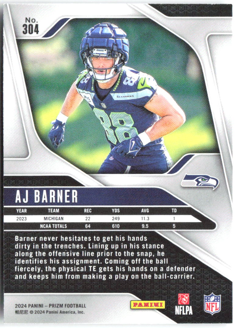 AJ Barner Panini Prizm 304 2024 Seattle Seahawks RC