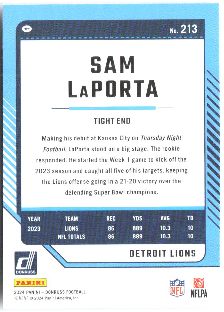 Sam LaPorta Base Donruss 213 NM