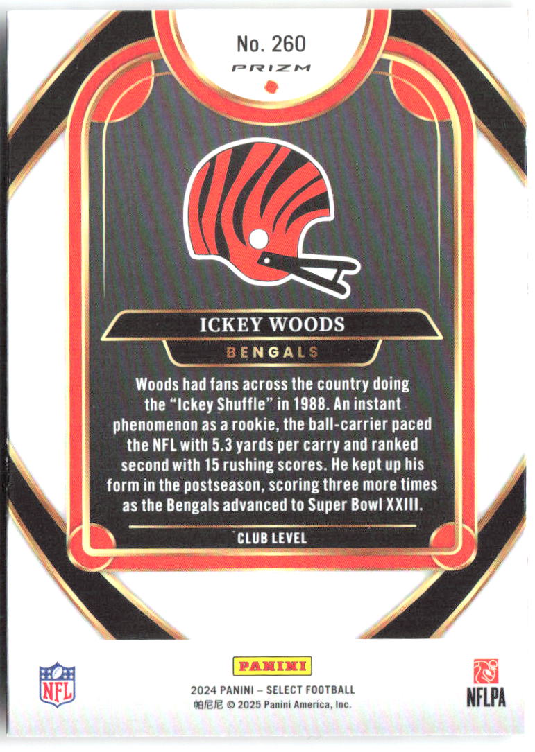 Ickey Woods Panini Select - Red & Yellow Prizm Shock 260 2024 Cincinnati Bengals