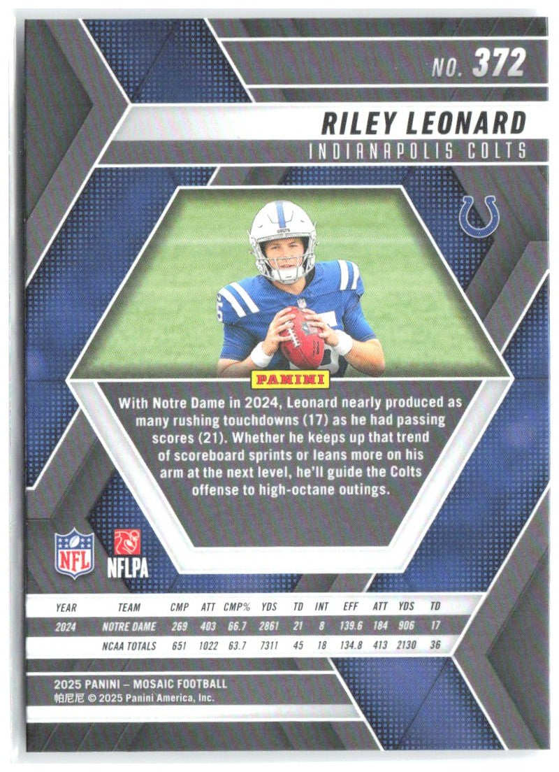 Riley Leonard Panini Mosaic 372 2025 Indianapolis Colts RC