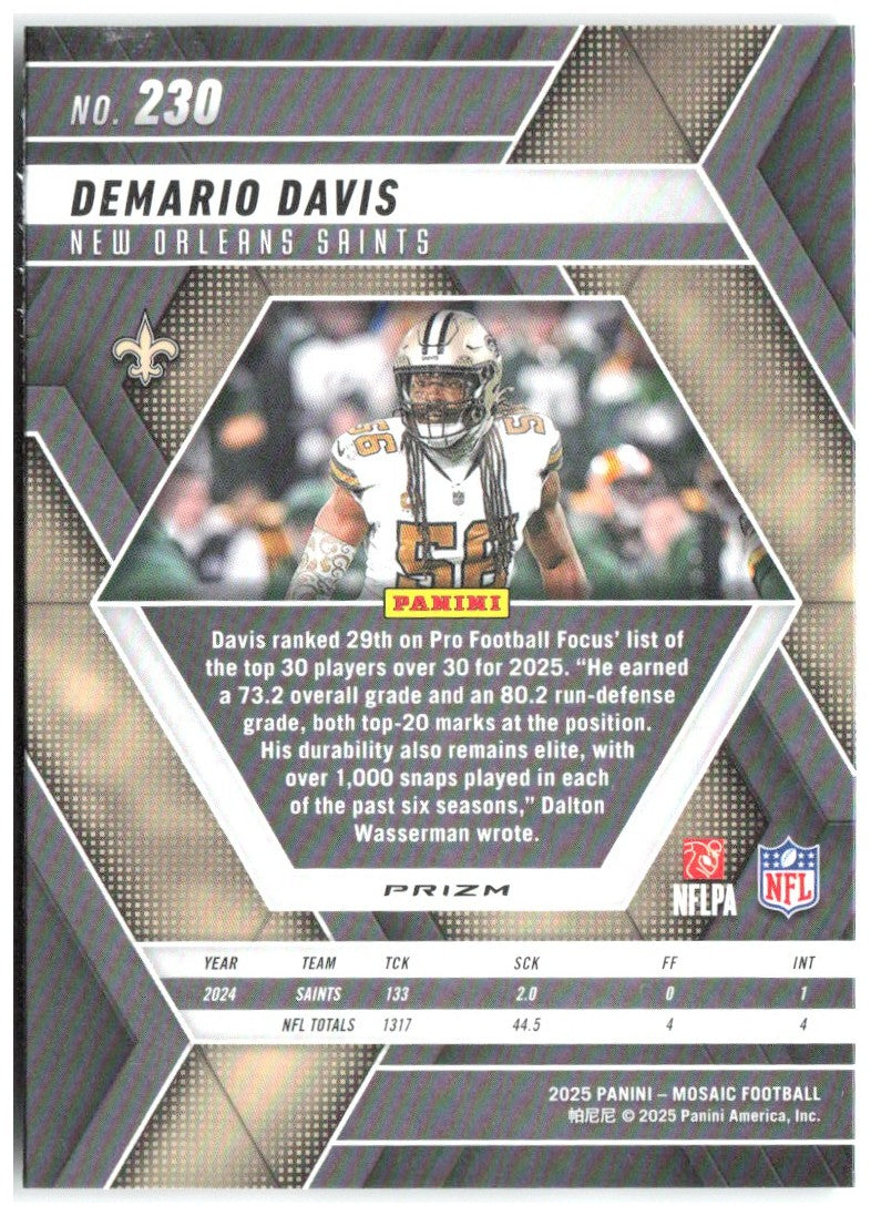 Demario Davis Panini Mosaic - Mosaic Green 230 2025 New Orleans Saints