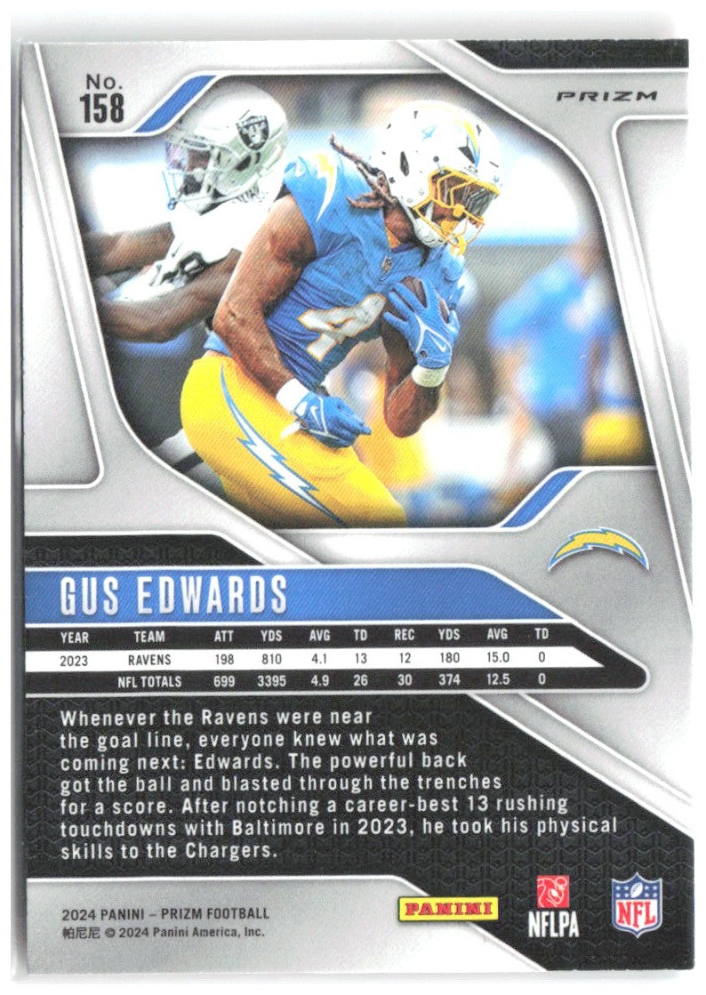 Gus Edwards Panini Prizm - Lazer 158 2024 Los Angeles Chargers