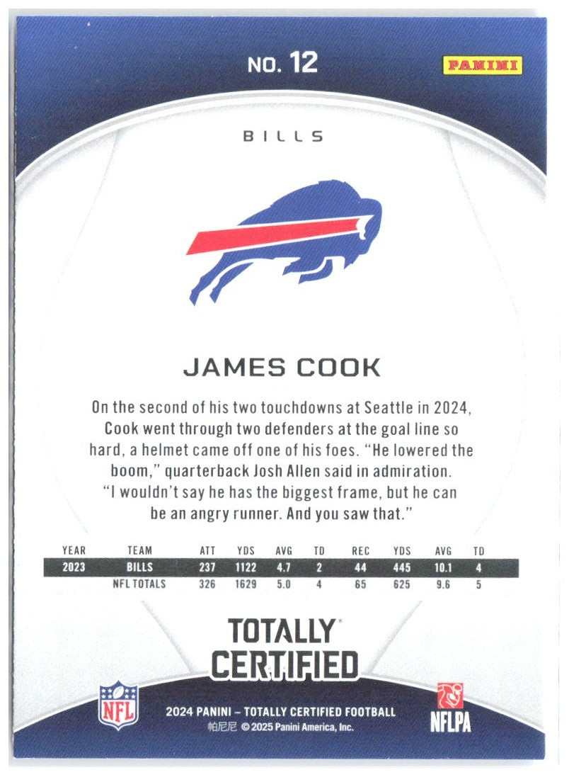James Cook Panini Totally Certified - Mirror Purple 12 2024 Buffalo Bills