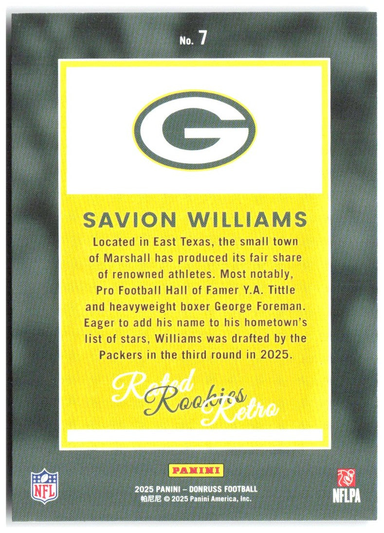 Savion Williams Donruss - Rated Rookies Retro 7 2025 Green Bay Packers