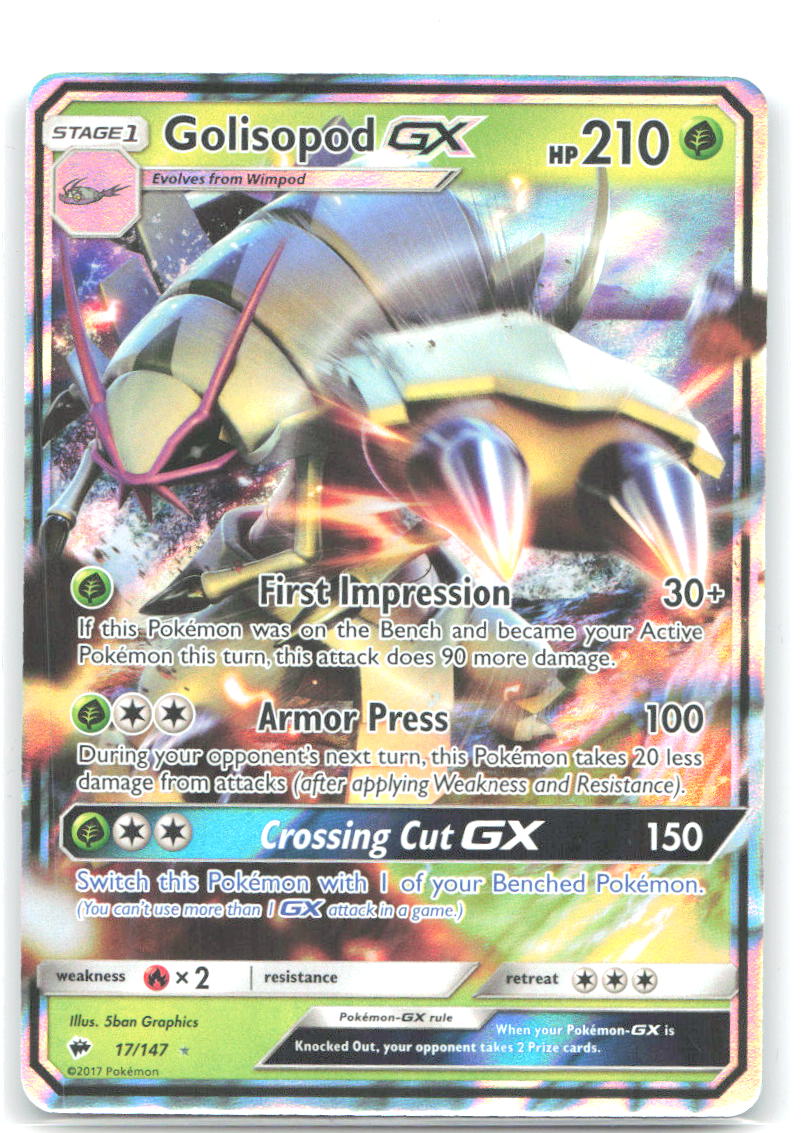 Golisopod GX Holo Ultra Rare SM Burning Shadows 17/147 NM 5ban Graphics