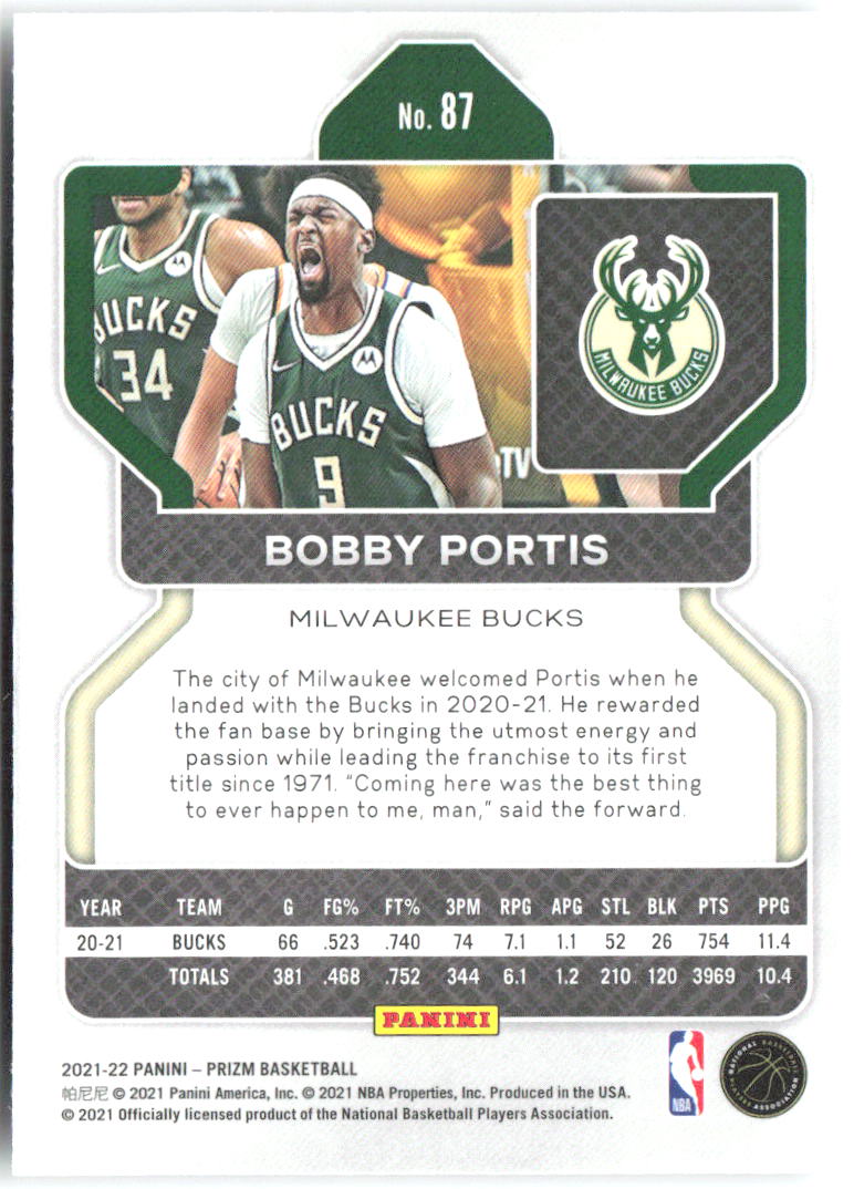 Bobby Portis Panini Prizm 87 2021-22 Milwaukee Bucks