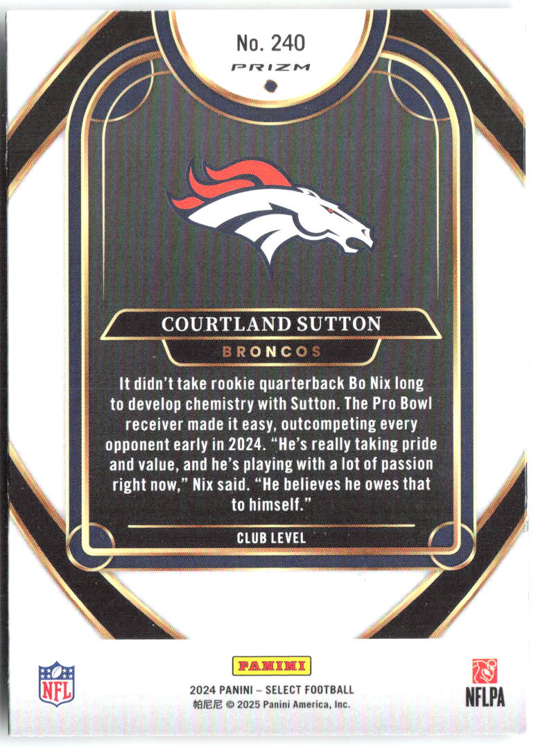 Courtland Sutton Panini Select Red & Yellow Prizm Shock 240 2024 Denver Broncos