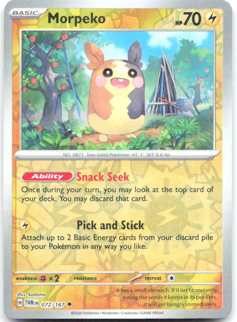 Morpeko Reverse Holo Uncommon SV06 Twilight Masquerade 072/167 NM kodama