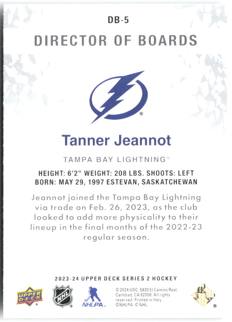 Tanner Jeannot Upper Deck - Director of Boards DB-5 2023-24 Tampa Bay Lightning