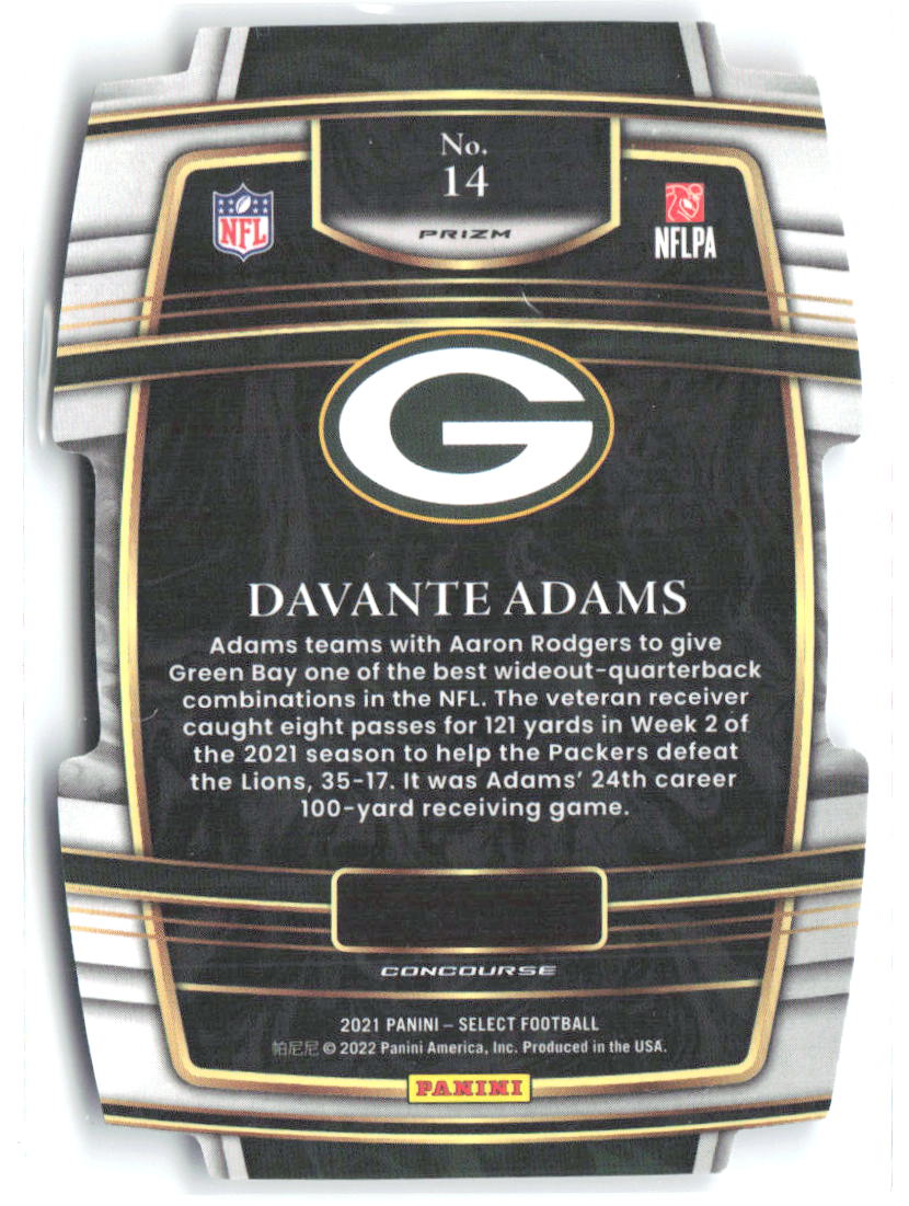 Davante Adams Panini Select Red and Blue Prizm Die Cut 14 2021 Green Bay Packers