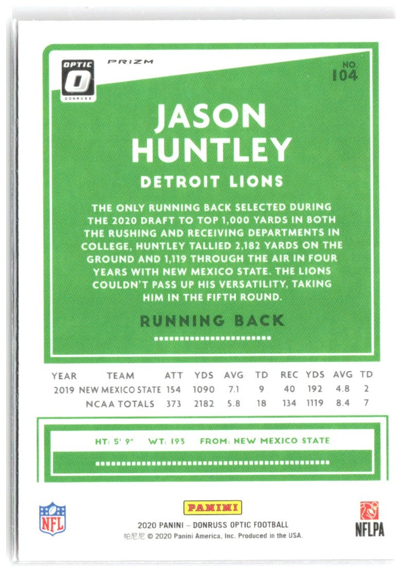 Jason Huntley Donruss Optic - Pink 104 2020 Detroit Lions