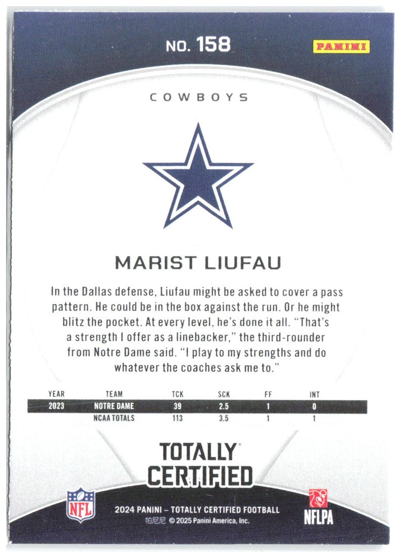 Marist Liufau Panini Totally Certified - Mirror 158 2024 Dallas Cowboys