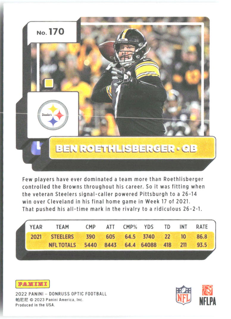 Ben Roethlisberger Donruss Optic 170 2022 Pittsburgh Steelers
