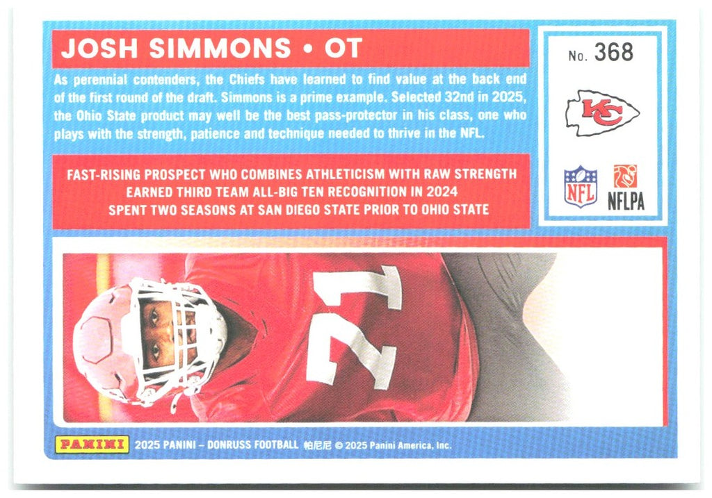 Josh Simmons Donruss - Press Proofs Green 368 2025 Kansas City Chiefs