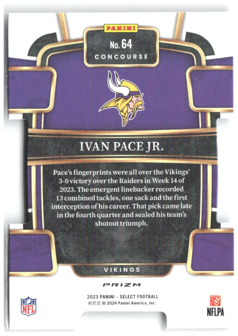 Ivan Pace Jr. Select - Black and Red Prizms Die Cuts 64 2023 Minnesota Vikings