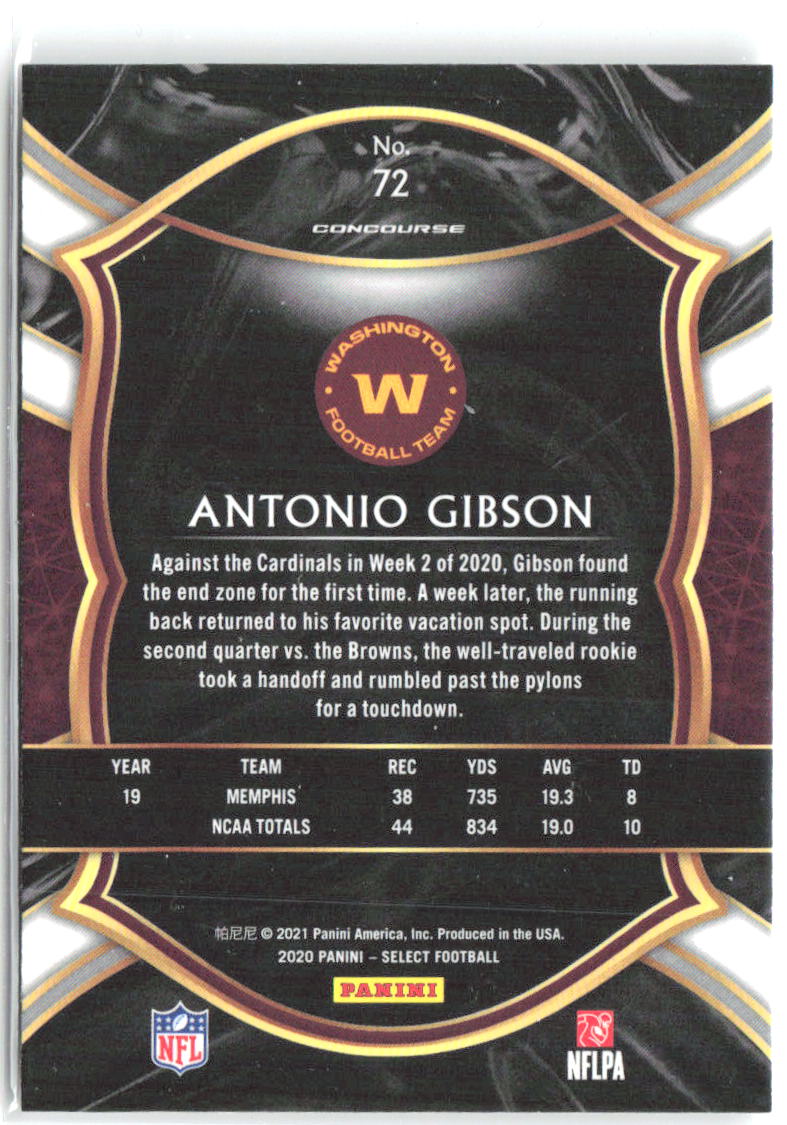 Antonio Gibson Panini Select 72 2020 Washington Football Team RC