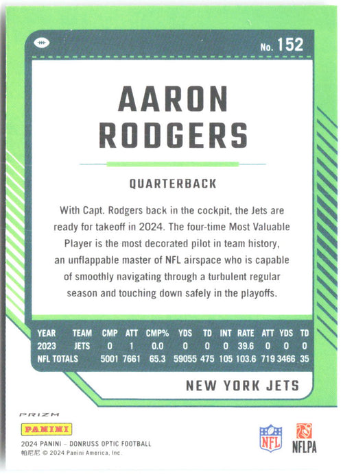 Aaron Rodgers Donruss Optic - Holo 152 2024 New York Jets