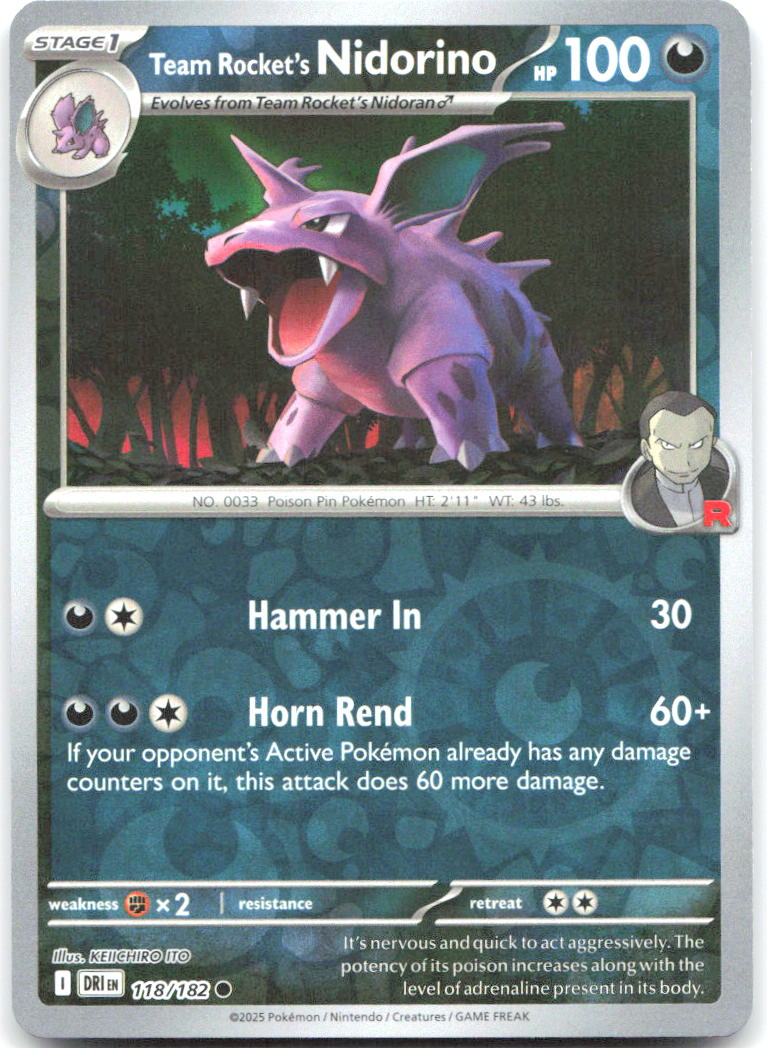 Team Rocket's Nidorino Reverse Holo Common SV10: Destined Rivals 118/182 NM 5ban Graphics