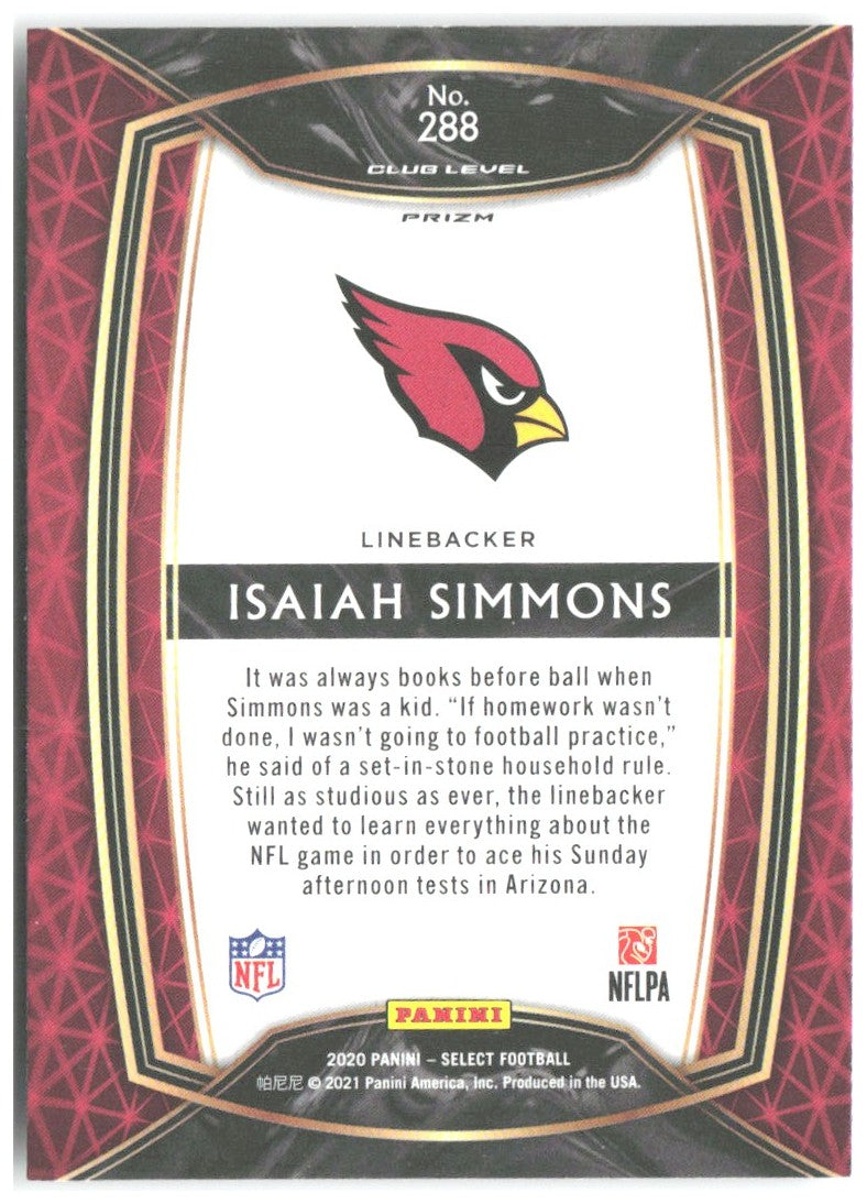 Isaiah Simmons Panini Select - Silver Prizm 288 2020 Arizona Cardinals