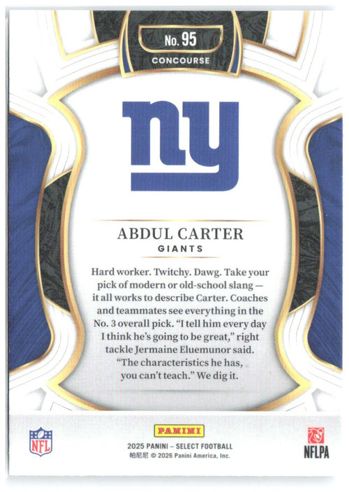 Abdul Carter Panini Select 95 2025 New York Giants RC