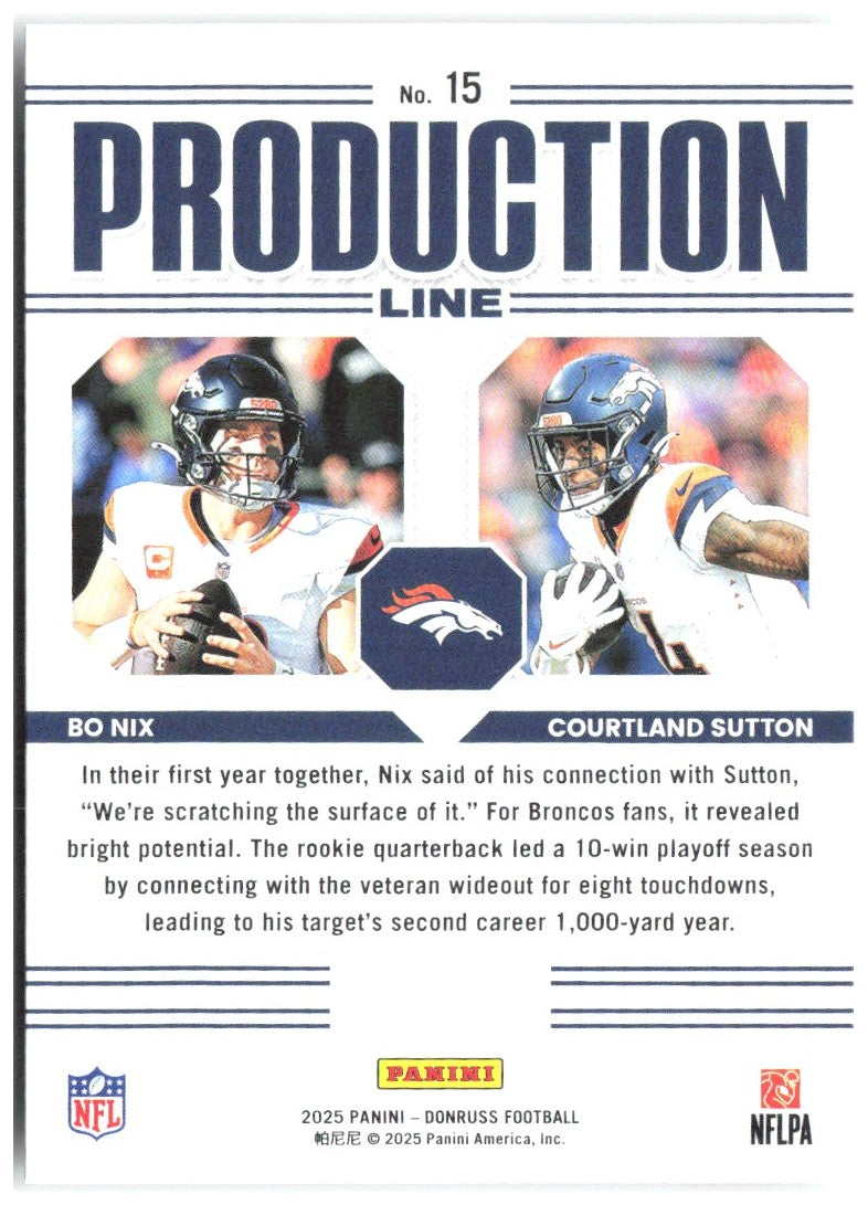 Bo Nix / Courtland Sutton Donruss - Production Line 15 2025 Denver Broncos