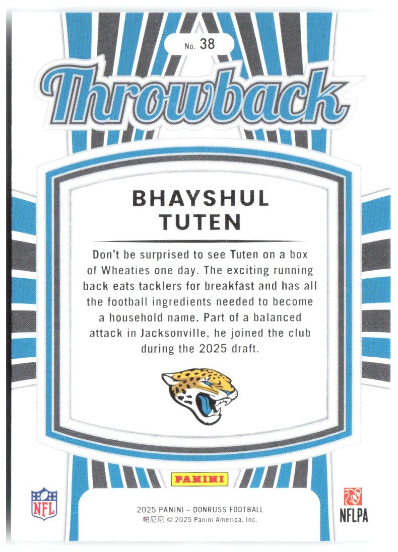 Bhayshul Tuten Donruss - Rated Rookies Throwback 38 2025 Jacksonville Jaguars