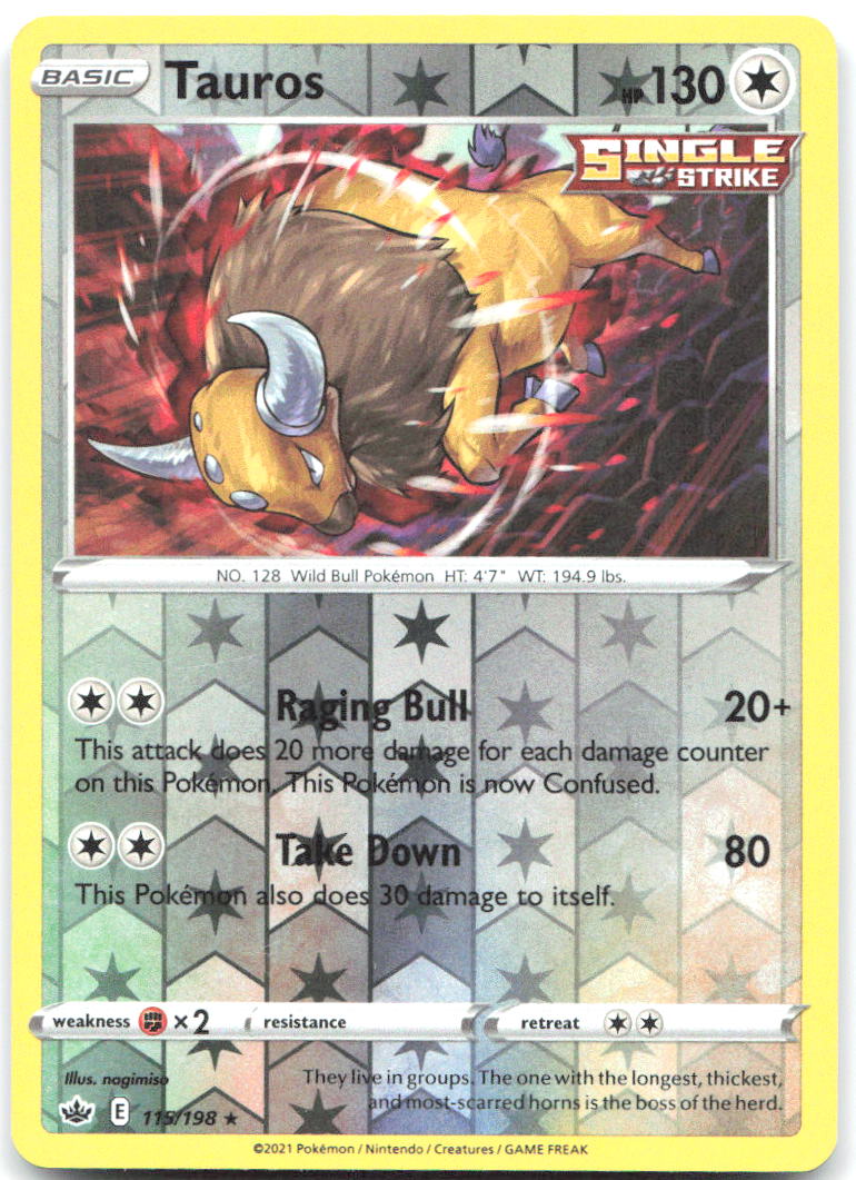 Tauros Reverse Holo Holo Rare SWSH06 Chilling Reign 115/198 NM nagimiso