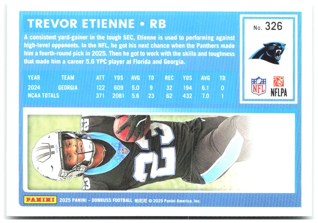 Trevor Etienne Donruss - Press Proofs Green 326 2025 Carolina Panthers