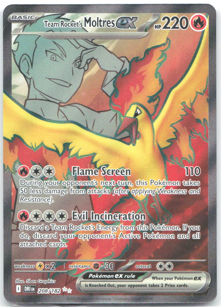 Team Rocket's Moltres ex Ultra Rare Destined Rivals 208/182 NM PLANETA Mochizuki