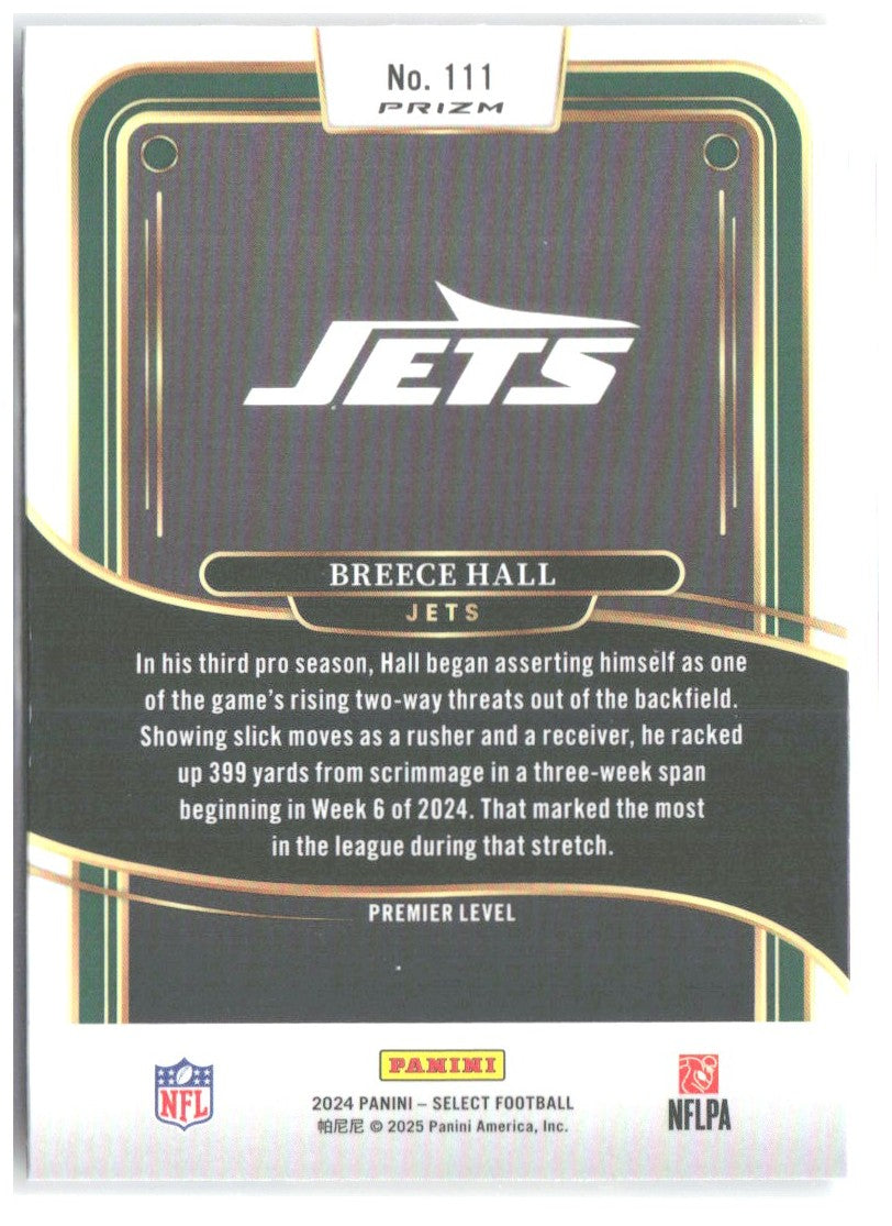 Breece Hall Panini Select - Red & Yellow Prizm Shock 111 2024 New York Jets