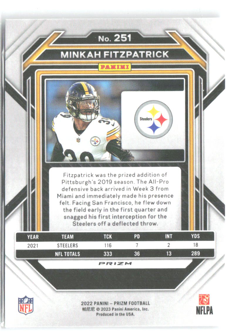 Minkah Fitzpatrick Panini Prizm - Silver 251 2022 Pittsburgh Steelers