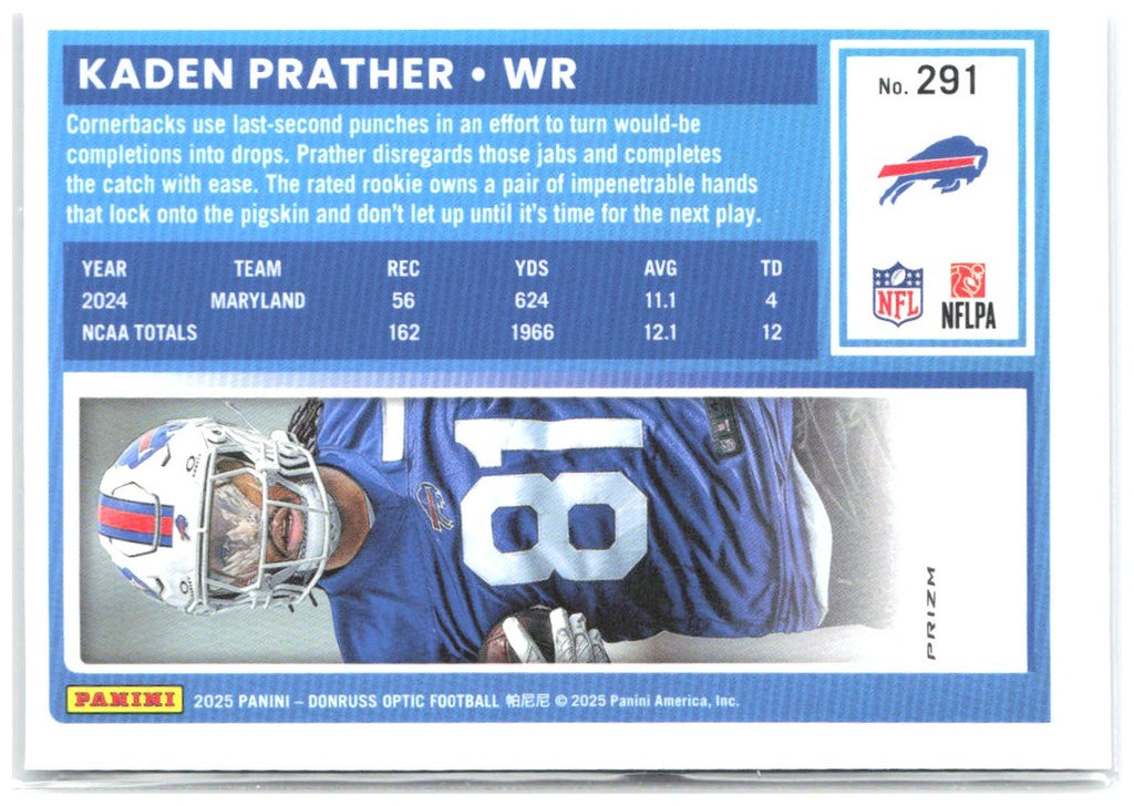 Kaden Prather Donruss Optic - Purple Shock 291 2025 Buffalo Bills
