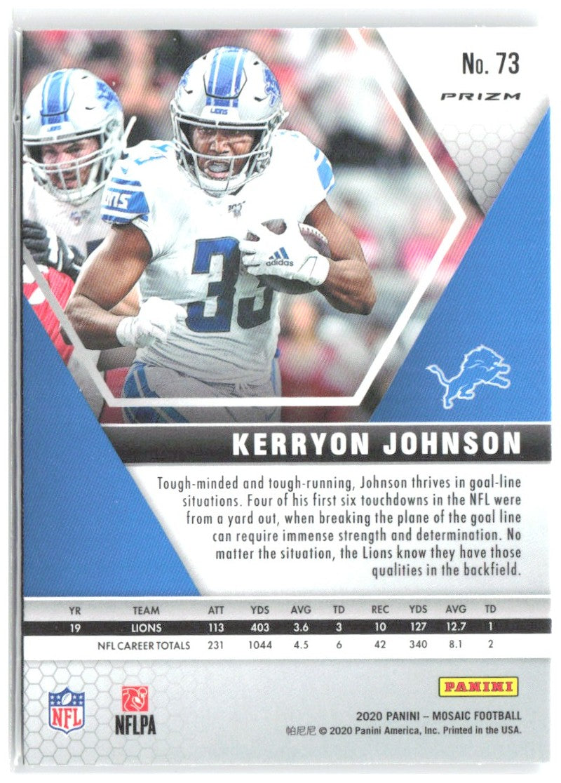 Kerryon Johnson Panini Mosaic - Prizm Silver 73 2020 Detroit Lions