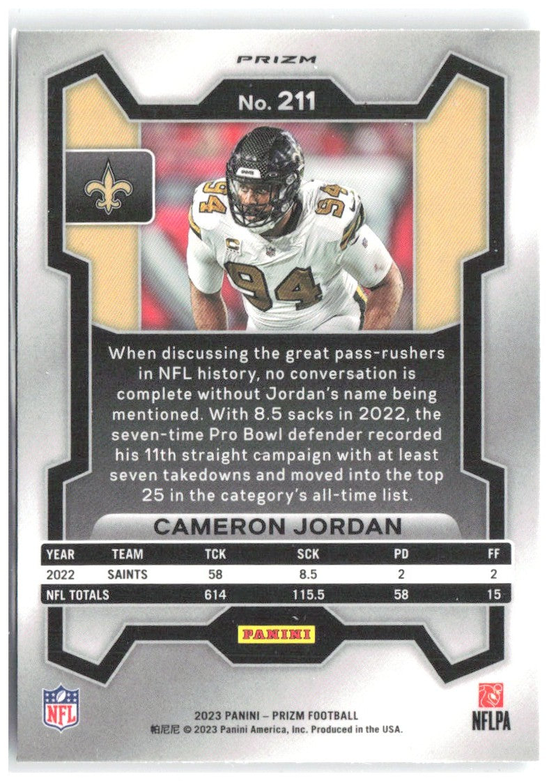 Cameron Jordan Panini Prizm - Silver 211 2023 New Orleans Saints