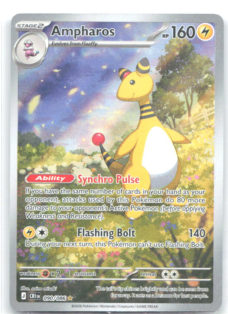 Ampharos Holo Illustration Rare ME04: Chaos Rising 090/086 NM saino misaki