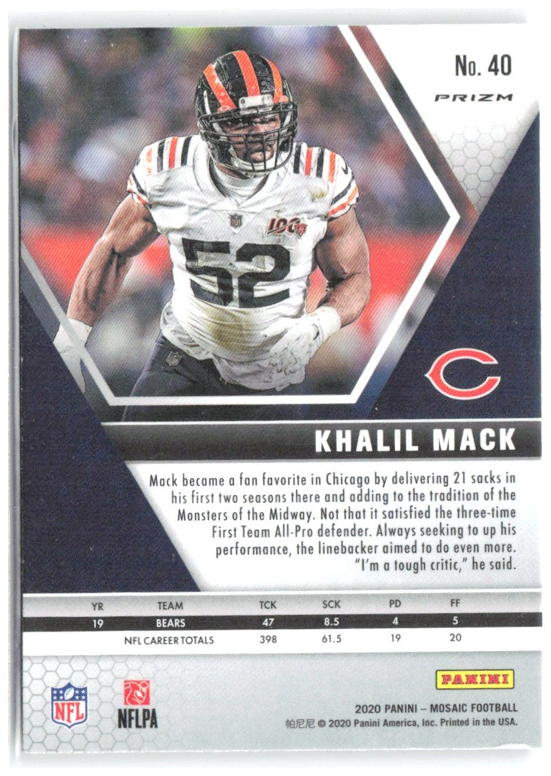 Khalil Mack Panini Mosaic - Prizm Silver 40 2020 Chicago Bears