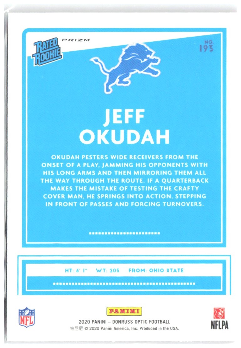 Jeff Okudah Donruss Optic - Pink 193 2020 Detroit Lions