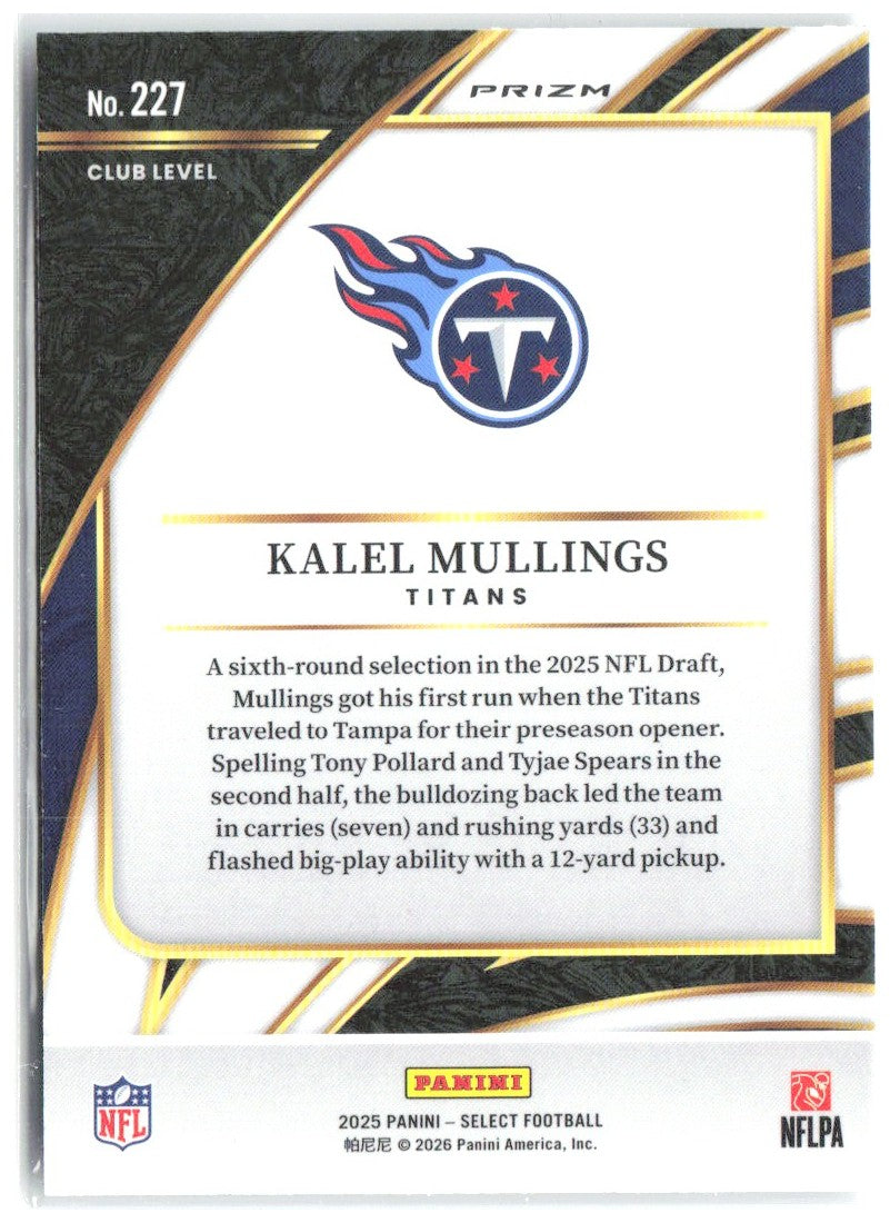 Kalel Mullings Select - Black and Green Prizm Shock 227 2025 Tennessee Titans