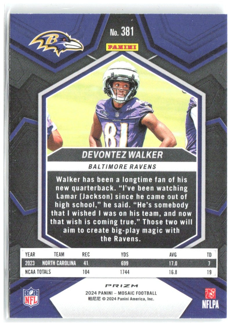 Devontez Walker Panini Mosaic - Mosaic Green 381 2024 Baltimore Ravens
