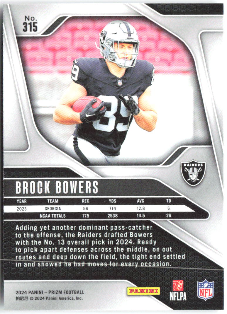 Brock Bowers Panini Prizm 315 2024 Las Vegas Raiders RC