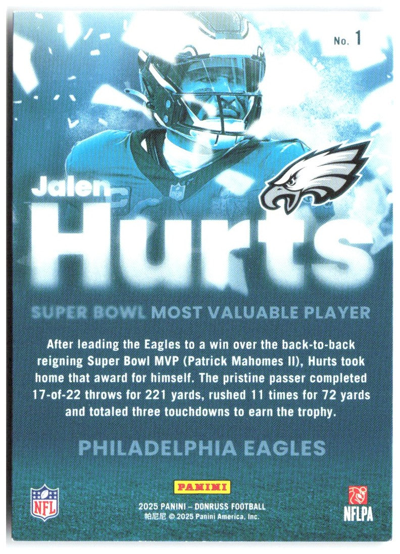 Jalen Hurts Donruss - Super Bowl MVP 1 2025 Philadelphia Eagles