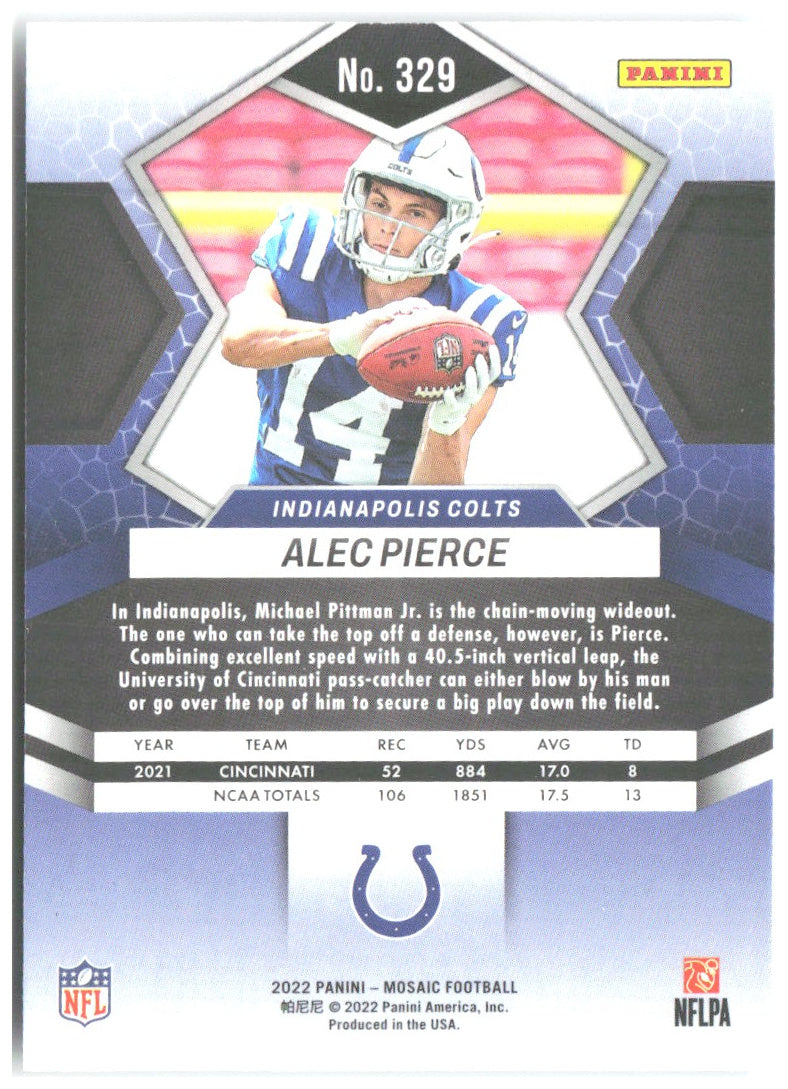 Alec Pierce Panini Mosaic 329 2022 Indianapolis Colts RC