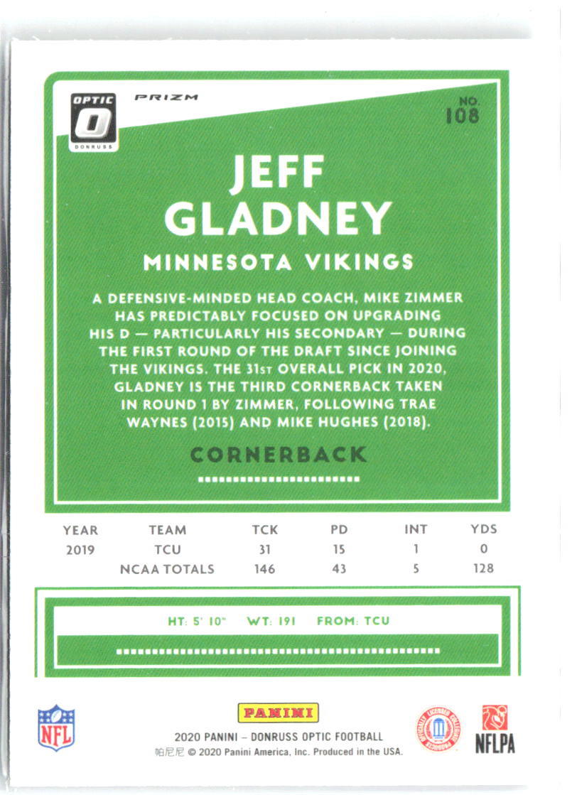 Jeff Gladney Donruss Optic - Holo 108 2020 Minnesota Vikings