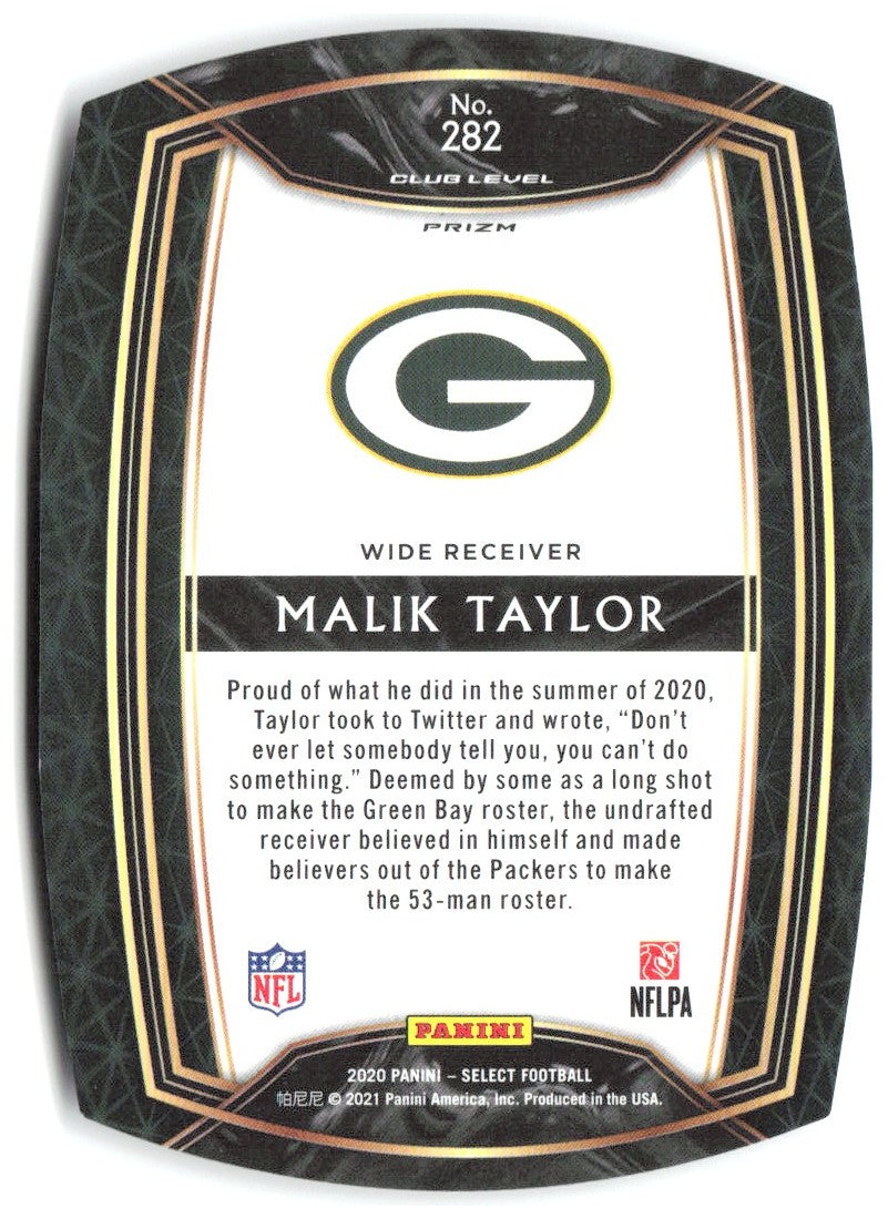 Malik Taylor Panini Select - Purple Prizm Die Cut 282 2020 Green Bay Packers