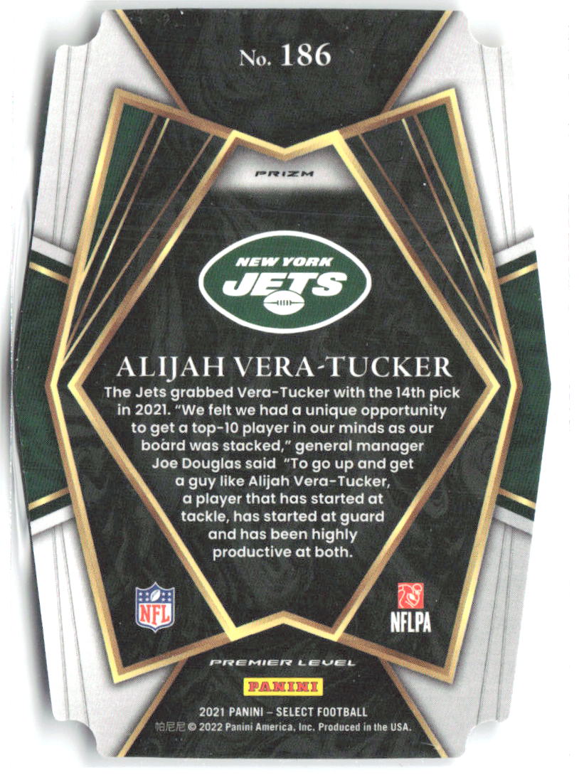 Alijah Vera-Tucker Select - Black and Gold Prizm Die Cut 186 2021 New York Jets