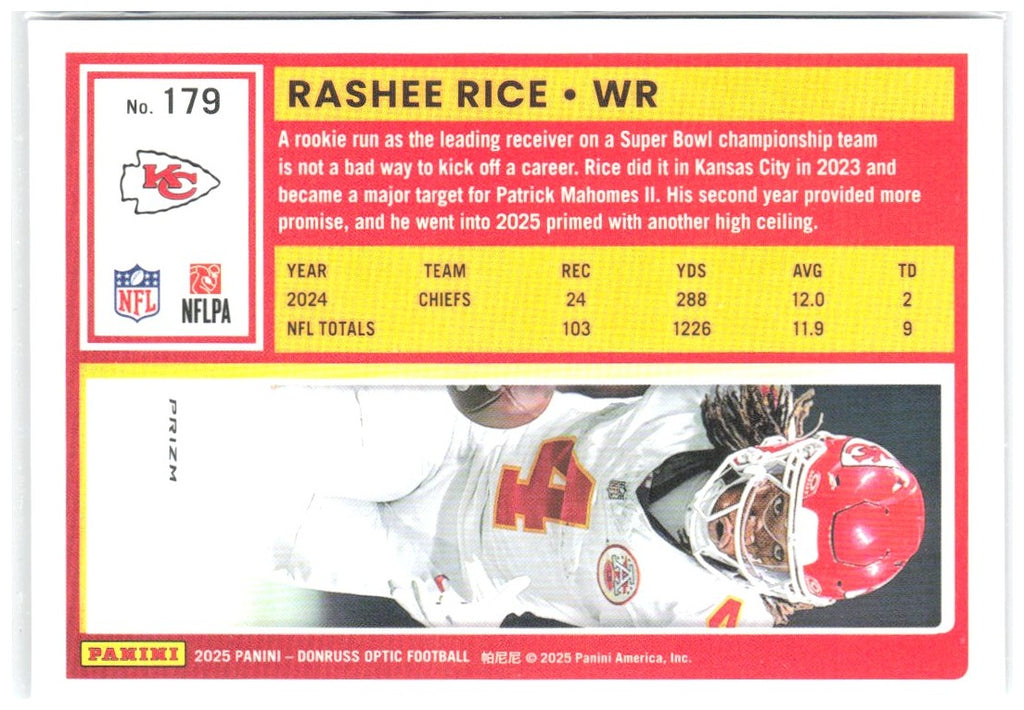 Rashee Rice Donruss Optic - Holo 179 2025 Kansas City Chiefs