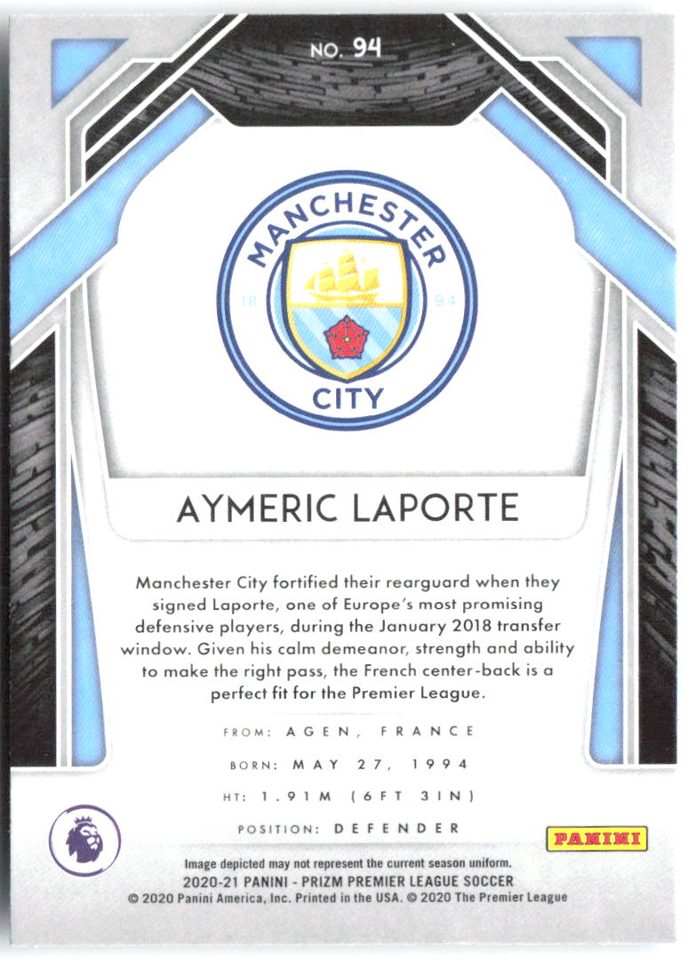 Aymeric Laporte Panini Prizm Premier League 94 2020-21 Manchester City