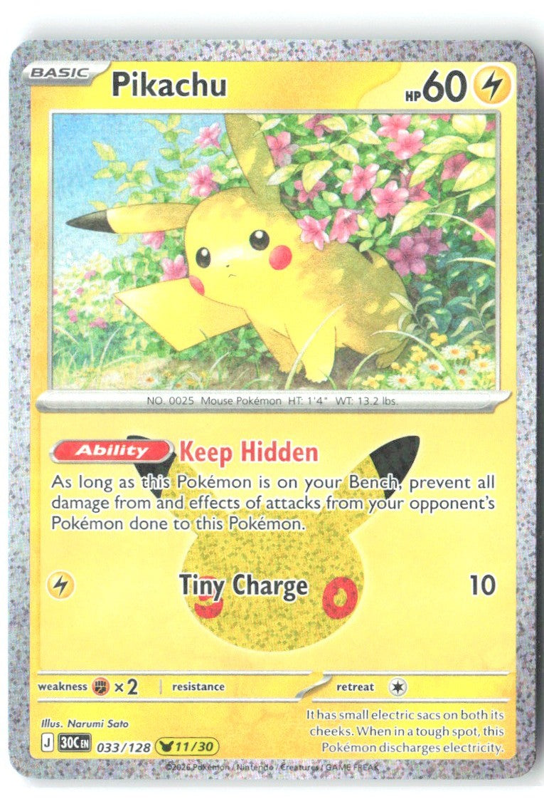 Pikachu Pikachu Rare ME 30th Celebration 033/128 NM Narumi Sato