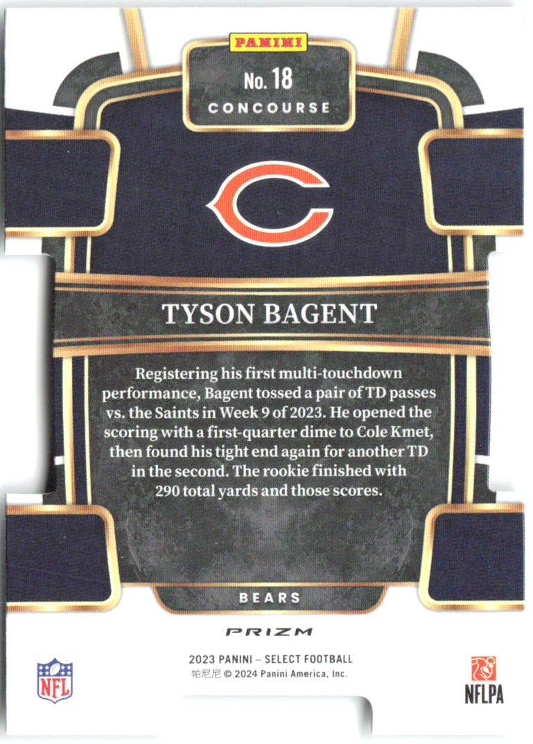 Tyson Bagent Panini Select Black and Green Prizms Die Cuts 18 2023 Chicago Bears
