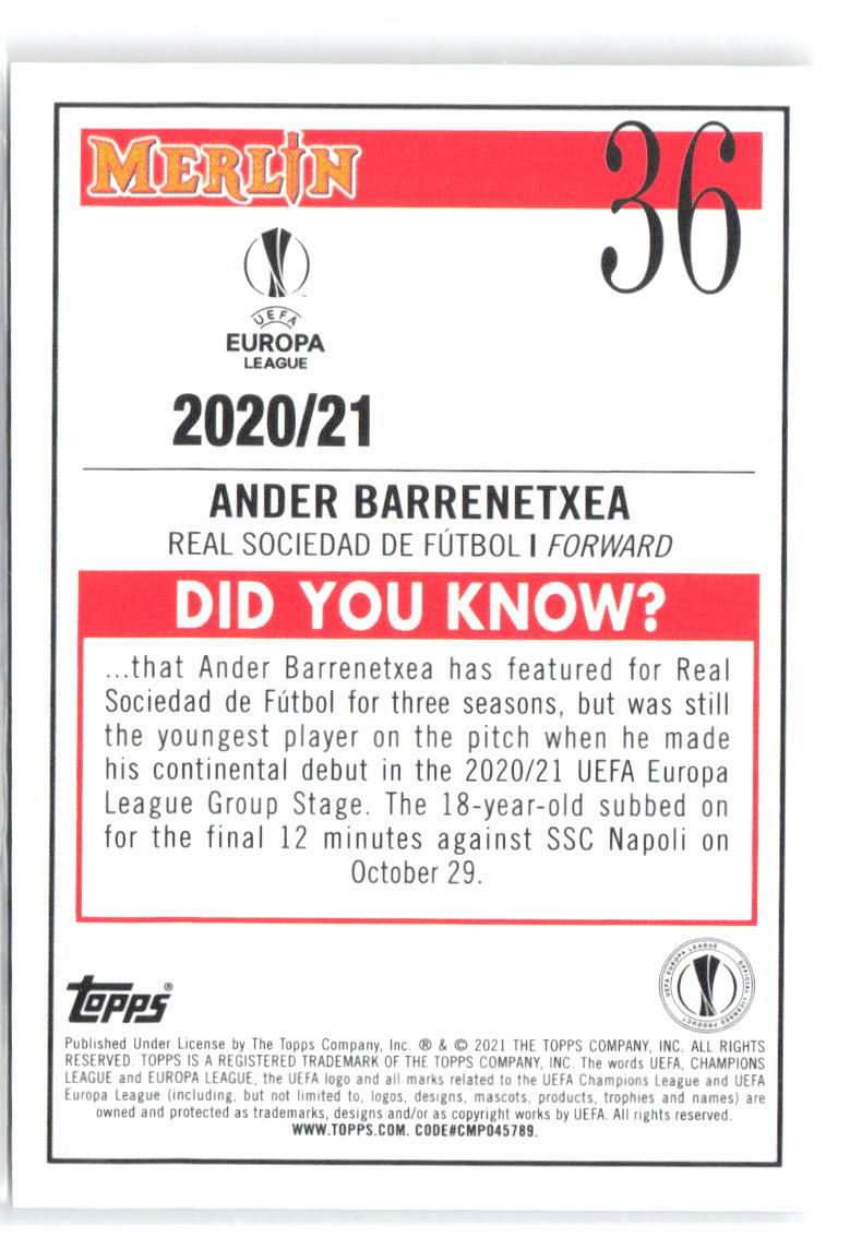 Ander Barrenetxea Merlin UEFA Champions League 36 2020-21 Real Sociedad